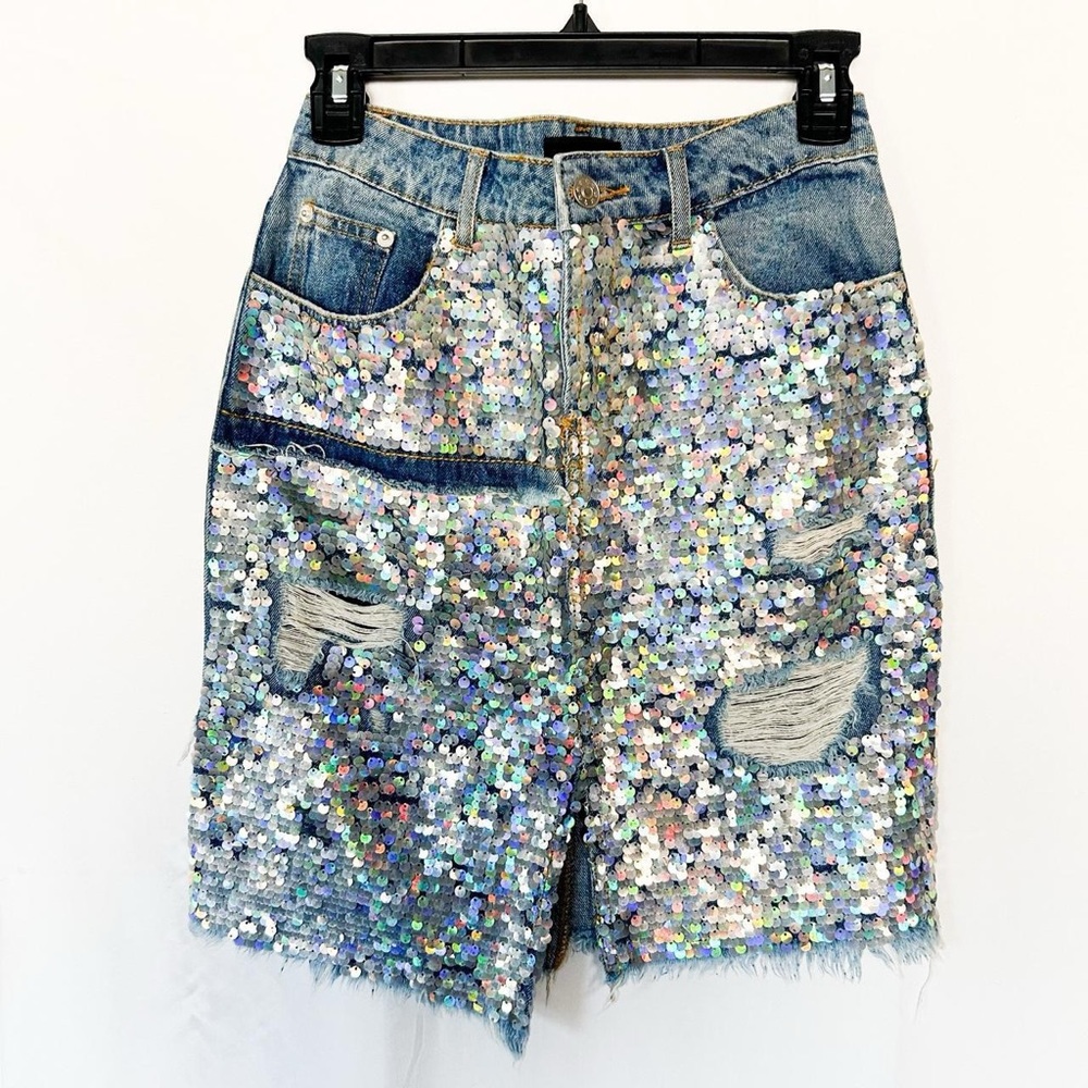 Y2k high waist denim sequin skirt size small